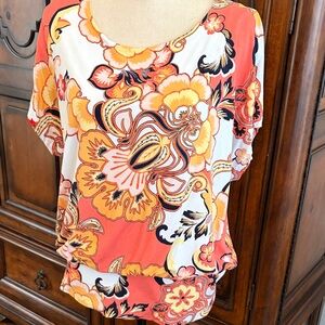 Chico's Vibrant Floral Blouse in Orange and Cream